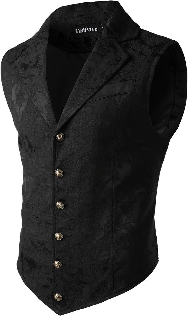 VATPAVE Mens Victorian Suit Vest Steampunk Gothic Waistcoat (Black, XL)