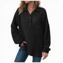 Womens Tops Waffle Knit V-Neck Long Sleeve T-shirts Button Down with Pockets Tunic Fashion Clothing, XXLarge