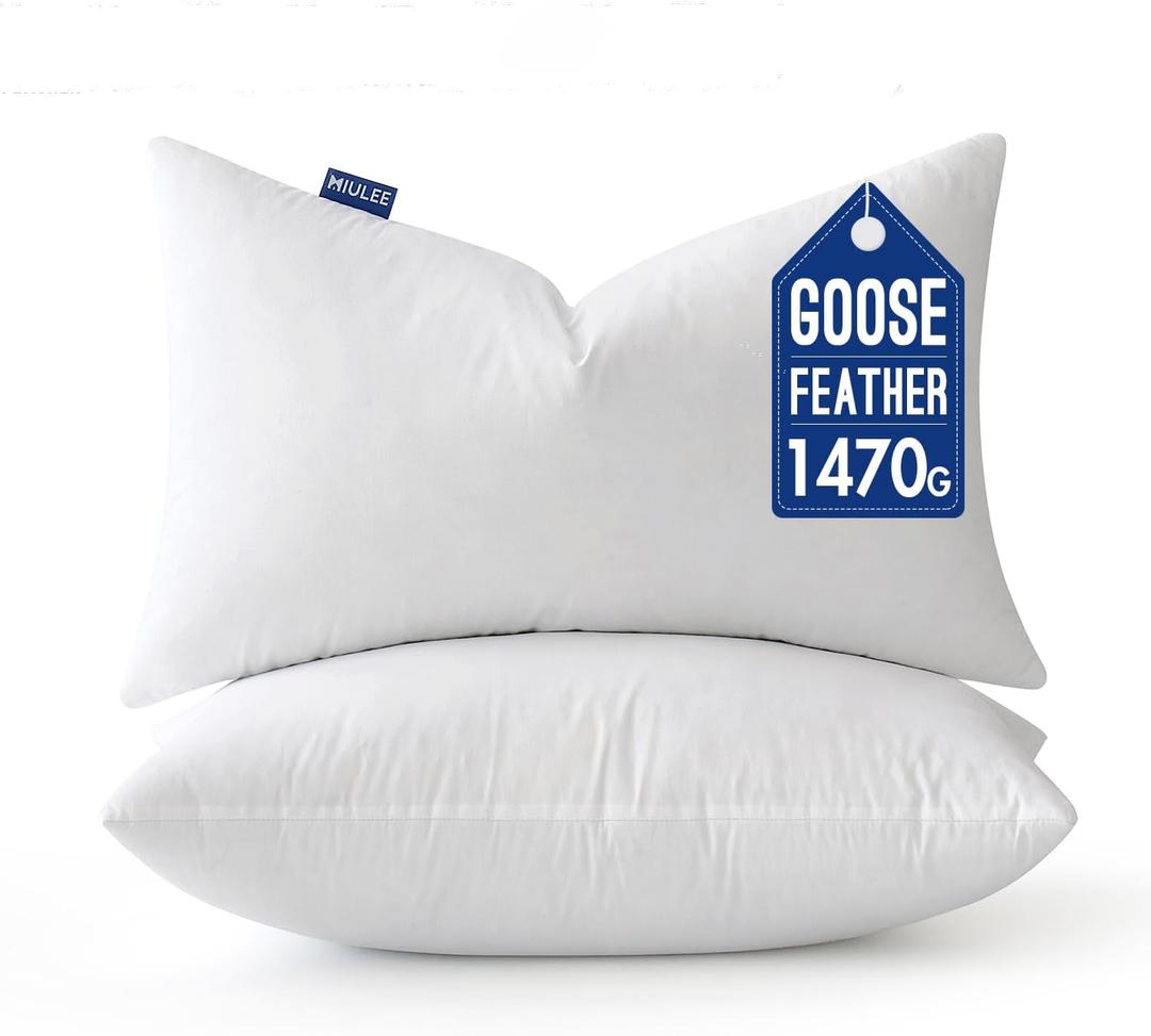MIULEE Goose Feather Down Bed Pillows with 100% Cotton Cover, Queen Size Set of 2 Soft Fluffy Decorative Bed Sleeping Hotel Collection Pillows for Back,Side Sleepers White (Queen (Pack of 2))