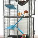 Deluxe Double Unit Two Full Story Durable Front Doors Tight 1/2-inch Wire Spacing Chew-Free Small Animal Critter Home Cage Water Bottle Food Bowl for Feisty Ferret Hammock Rat Mice On Wheels (Black Vein)