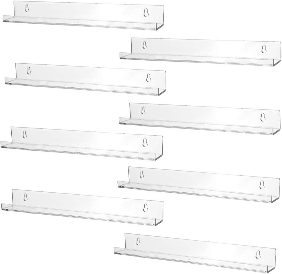 Sooyee 8 Pack 15 Inch Acrylic Invisible Kids Floating Bookshelf for Kids Room,Modern Picture Ledge Display Toy Storage Wall Shelf,Clear (8 Pack)
