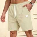 Men's Corduroy Shorts Casual Elastic Drawstring Lightweight Summer Beach Shorts with Pockets (Beige, L)