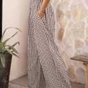 ANRABESS Womens Striped Gingham Palazzo Pants | Wide Leg Smocked High Waisted Pajama Pants, Lounge & Casual, Summer Fall Cute Pants with Pockets (Black, S)