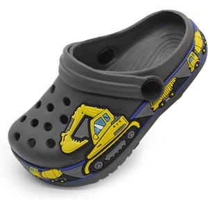 FolHaoth Toddlers Cute Cartoon Excavator Racecar Pattern Boys Girls Clogs Slip On Lightweight Breathable Kids Sandals Non Slip Indoor Outdoor Beach Pool Shower Slippers Shoes (Gray). 24 Size