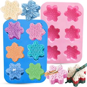 2PCS Thickened Snowflake Soap Molds, 6-Cavity Snowflake Silicone Molds for Soap Making, Snowflake Design for DIY Christmas Wax Melts, Ice Cubes, Chocolate Bar, Bath Bomb, Soap
