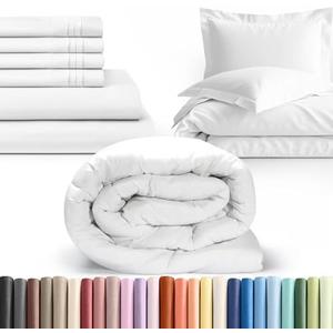 CGK Unlimited White Complete Bedding Set - King Size, Includes Sheets, Comforter, Duvet Cover & Queen Pillowcases - Comfy, Cooling 5 Pisces