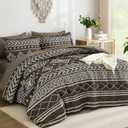 Yiran Brown Comforter Queen Size, Boho Aztec Comforter Bedding Set, 7 Piece Bed in a Bag Queen, Soft Microfiber Bohemian Striped Complete Bedding Set with Sheets for All Season (Queen (90"x90"))