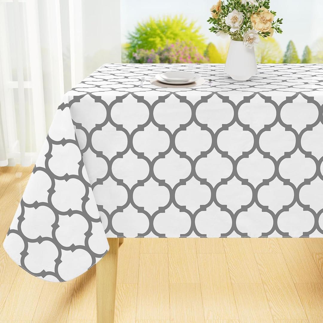 Smiry Rectangle Table Cloth, Waterproof Vinyl Tablecloth with Flannel Backing for Rectangle Tables, Wipeable Spillproof Plastic Tablecloths for Dining, Camping, Indoor and Outdoor (60"x84", White)