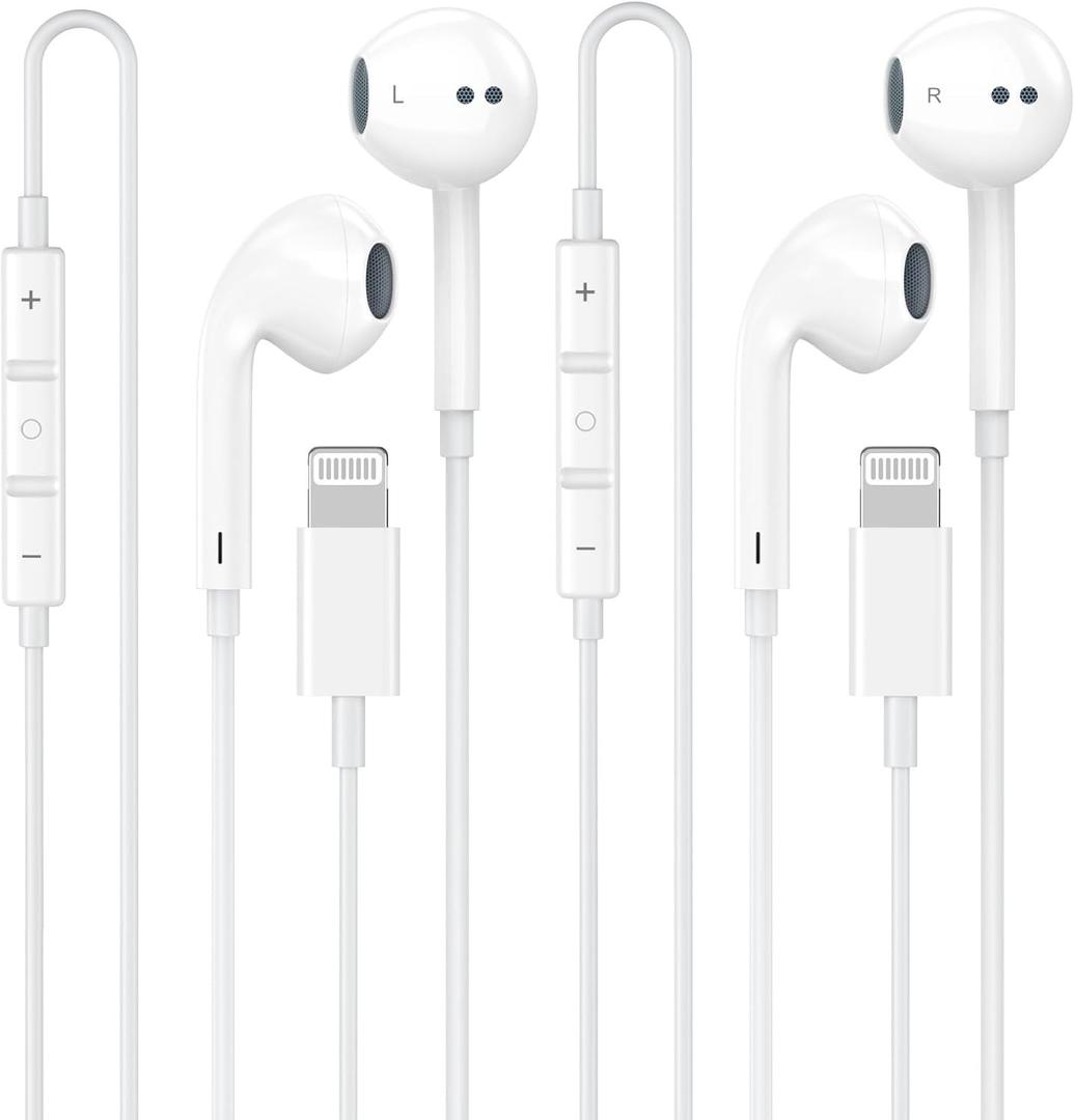 [Apple MFi Certified] 2 Pack Lightning Headphones, True Plug and Play Wired Earbuds for iPhone with Microphone & Volume Control, in-Ear Earphones Compatible with iPhone 14 13 12 11 Pro Max XS XR 8 7