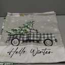 Winter Christmas Pillow Covers 18x18, Winter Pine Tree Reindeer Throw Pillow Covers Set of 4, Green Christmas Tree Truck Xmas Holiday Porch Patio Outdoor Home Decorations