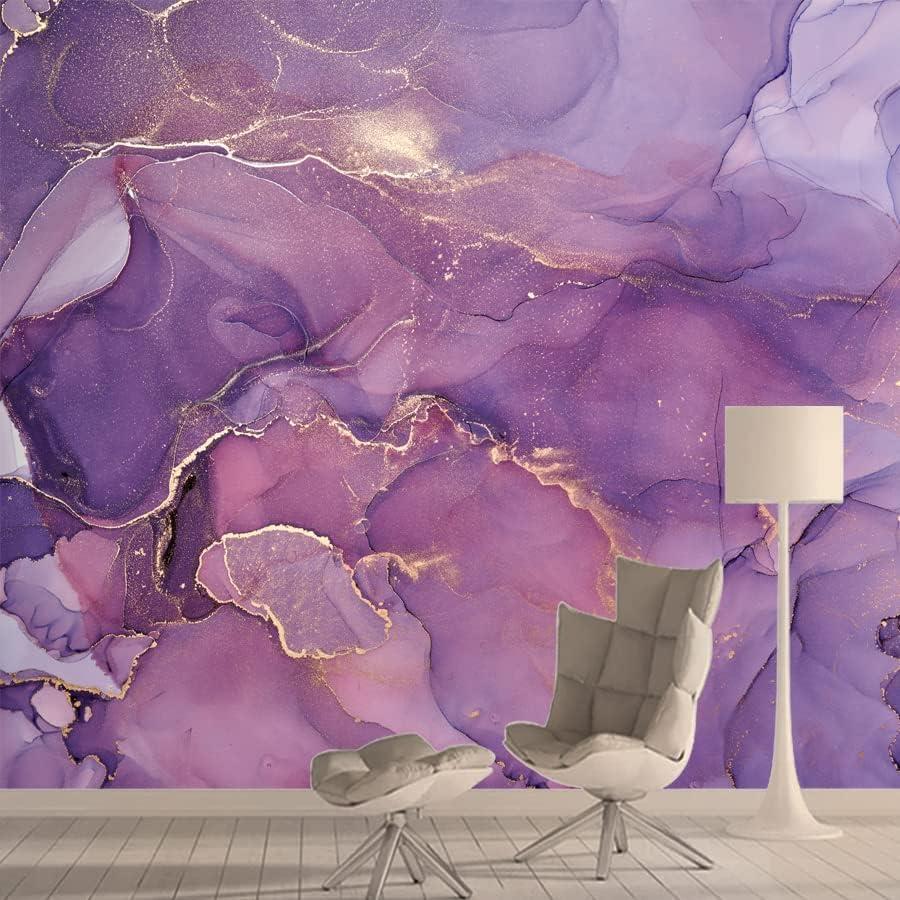 Purple Gilt Wall Mural, Abstract Marble Photo 3D Large Wallpaper Peel and Stick Self-Adhesive Removable Wall Decor Stickers,for Living Room Bedroom TV Sofa Background,59" W x39.4 H (39" x 59", Color9)