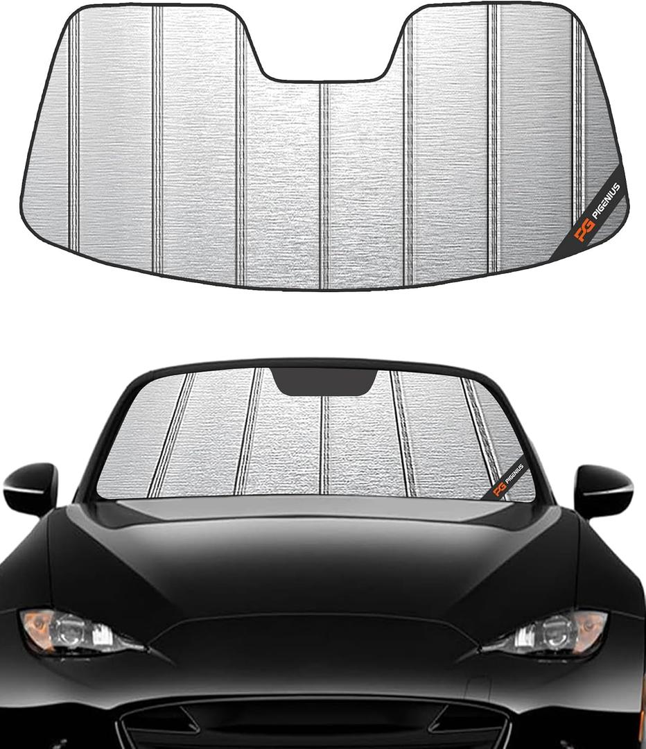 Pigenius Windshield Sun Shade for Mazda MX-5 Miata (ND) 2016-2025, Fits All Models Including RF & Soft Top, Metallic Silver Finish