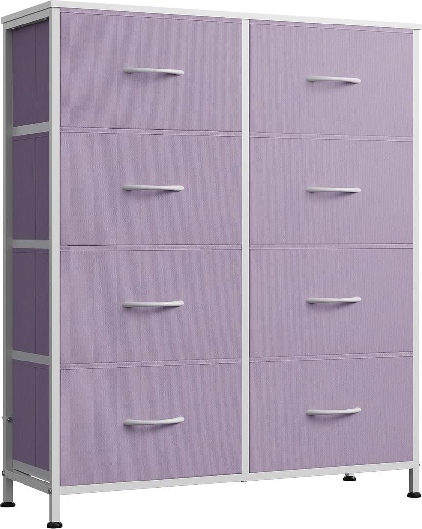 8 Drawer Fabric Dresser for Bedroom, Tall Storage Tower, Purple