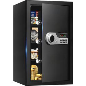 5.2 Cuft Large Fire Safes for Home, Security Safe Box Fireproof Waterproof with Digital Keypad, Key Lock and 3 Removable Shelves, Anti-Theft Fireproof Safe for Document Money Valuables