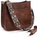 HKCLUF Crossbody Bags for Women Trendy Vegan Leather Hobo Handbags With 2PCS Adjustable Guitar Strap Shoulder Bucket Bags (A23-browncoffee)