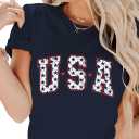 Dressmine Women's Short Sleeve American Flag Shirt Round Neck USA Shirts Summer Fourth July Graphic Tee Patriotic T Shirt (XXL)