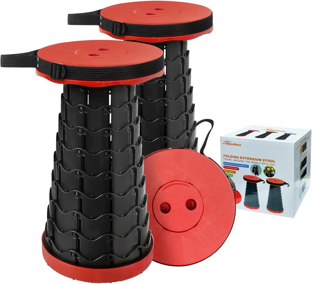 2PCS Upgraded Collapsible Stool Thickened Set, Portable Stool Folding Stools, Foldable Chair for Camping Fishing Hiking BBQ and Outdoor Activities - Max 400lbsRed