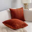 Kevin Textile Set of 2 Fall Pillow Covers Solid Supersoft Corduroy Handmade Decorative Velvet Throw Pillow Cushion Cover for Seasonal Autumn, Burnt Brick, 18x18 Inch(45cm)