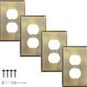 Wall Plate, Metal Duplex Outlet Covers, Light Switch Cover - Decorative Outlet Cover Plate Variety of 13 Styles: Decorator/Duplex/Toggle/Combo, Antique Brass (Single Duplex 4 Pack)