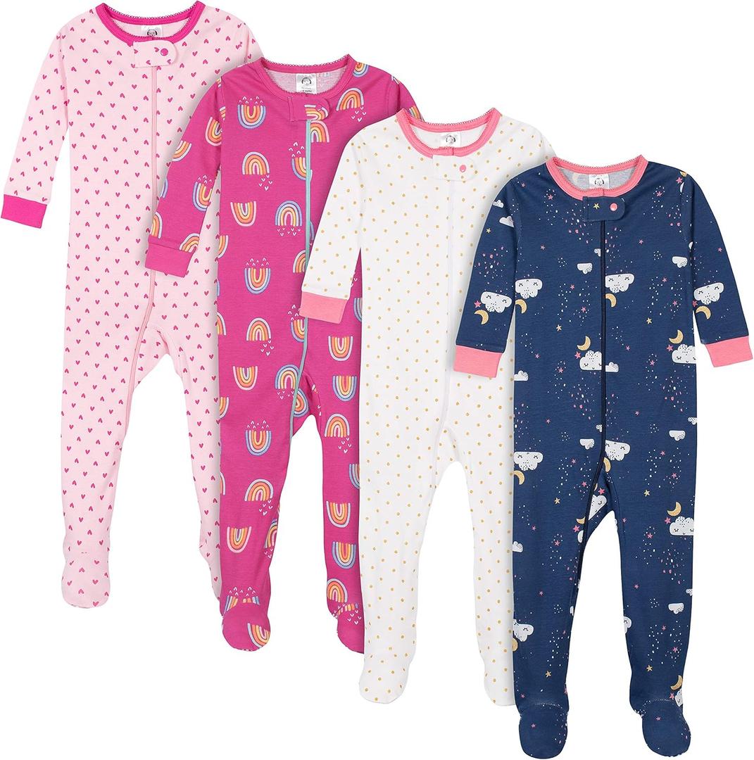Gerber Baby-Girls 3-Pack Footed Pajamas (12 Months, Dreams Rainbows Pink)