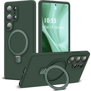 SKYLMW for Samsung Galaxy S25 Ultra Case with Magnetic Invisible Stand [Compatible with Mag-Safe] Military Drop Tested [Full Camera Protection] Silicone S25 Ultra Case for Women Men 6.9'', Green