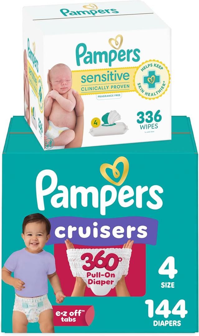 Pampers Pull On Cruisers 360 Fit Disposable Baby Diapers Size 4, One Month Supply (144 Count) 