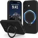 Compatible with iPhone 17 Case Stand, Slim Comfortable Liquid Silicone Phone Cases Fit for iPhone 17 Compatible with MagSafe Magnetic Ring Kickstand Stand Case Full Camera Protection, Black