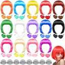 PLULON 10 Pieces Colorful Wigs, Party Wigs and Sunglass Set, Neon Short Bob Wig Sunglass Pack Costume Colorful Cosplay Wig Daily Party Hairpieces Bachelorette Halloween Costume