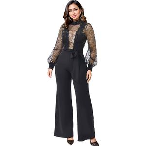 Elegant Sequin Jumpsuits for Women Formal Evening Party,Wedding Guest (Large, Black-x6053)