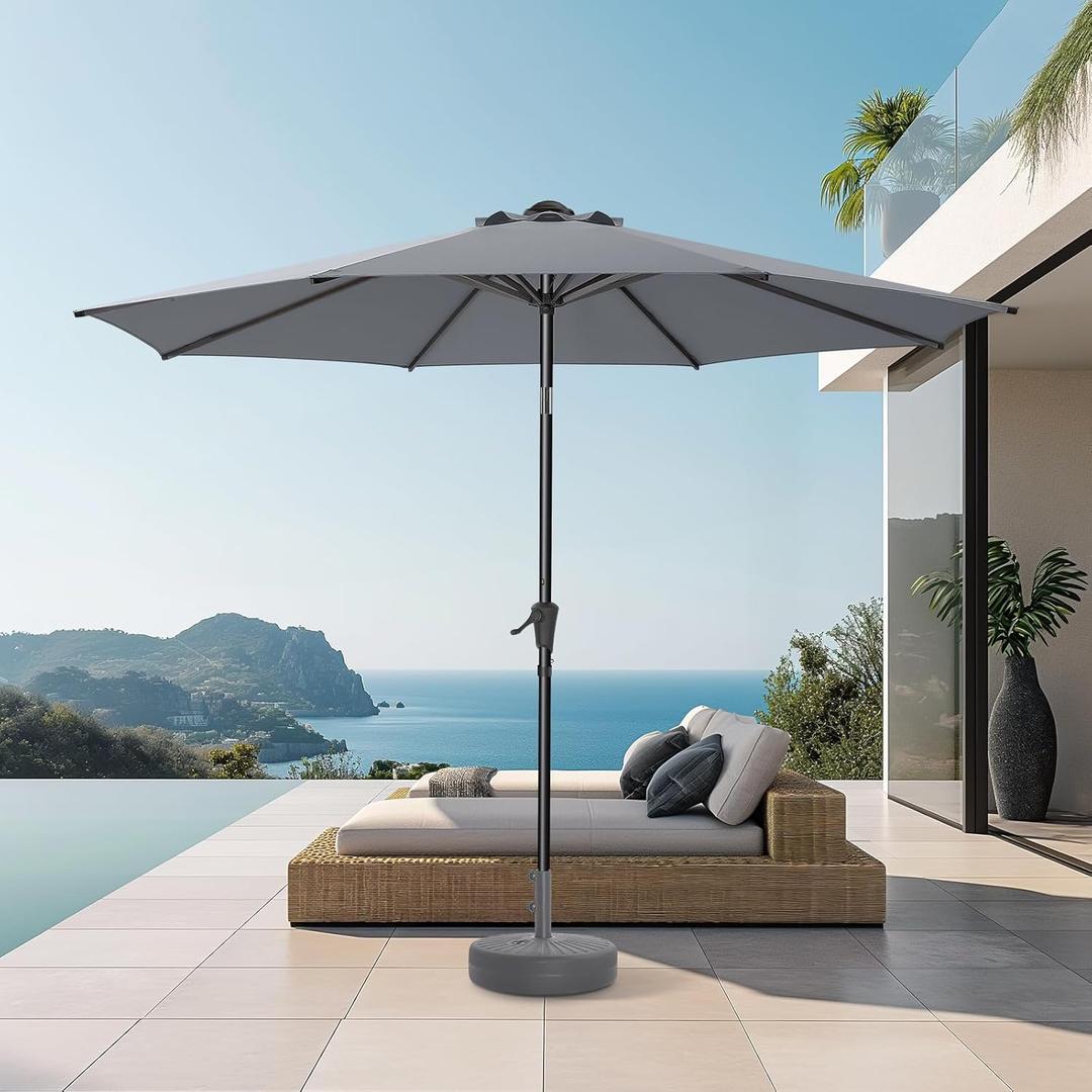 HOMSHADE 9ft Outdoor Patio Umbrella - UPF50+ UV Protection Market Patio Table Umbrella with Push Button Tilt, Crank and 8 Sturdy Ribs for Pool Deck and Garden (Grey, No base)