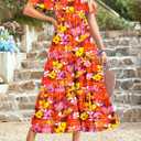 KIRUNDO Summer Dresses for Women 2026 Spring Casual Flutter Short Sleeve Wedding Guest Smocked Flowy Tiered Aline Midi Dress (XL)