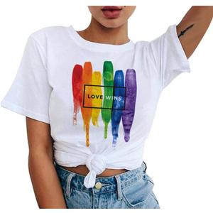 Smile Fish Crewneck Pride Shirts LGBTQ Rainbow Tops Graphic Short Sleeve Tees