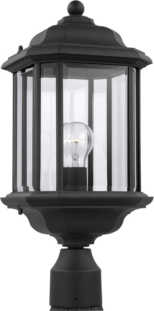 Generation Lighting 82029-12 Kent One Light Outdoor Post Lantern Hanging Modern Fixture, 20.25 Inch H, Black Finish, 1-Light, cETL Listed, Safety Rated for Wet Locations