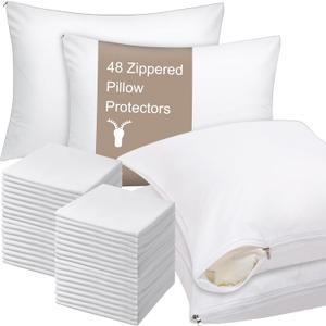 Shimeyao 24 Pcs 20 x 40 Inch Zippered Pillow Protectors Bulk, Standard Size Bedding Pillow Cases, Soft Breathable Cotton Sateen Dust Protection Covers White Protectors for Home Hotel Rental