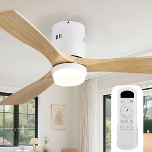 Sofucor Ceiling Fan with Lights-52 Inch Flush Mount Ceiling Fan with Light and Remote Control, Low Profile Wood Blades Modern Outdoor Ceiling Fans for Bedroom/Farmhouse/Patio/Indoor, Quiet DC Motor