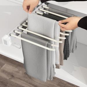 Pull Out Wardrobe Trousers Rack, 10 Arms Extendable Space Saving Pants Hanger Bar Clothes Organizers for Pants Towel Scartf Tie Storage, 17.91x13.62in, Universal Left Right Installation