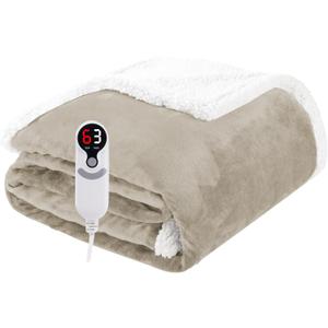 Electric Heated Blanket Throw Size 50"x60", Soft Flannel with Overheat Protection, 9 Adjustable Heat Settings & 10-Hour Auto-Off Timer, Fast Heating for Winter Comfort, Camel