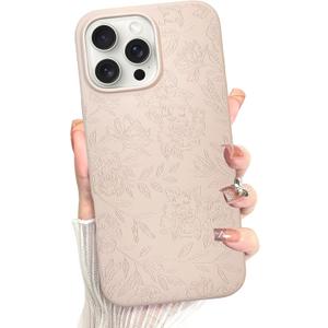 MZELQ for iPhone 16 Pro Case, Silicone Rose Floral Flower Cute Pattern, Camera Protection Soft Slim Phone Case for Girls Women -White