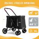 CANINE CANYON Scout Pet Stroller, Heavy Duty Dog Stroller for Large & Medium Dogs, Foldable Pet Stroller for 2 Small Dogs with All-Terrain Wheels, Storage Pocket & Cup Holder, 55 lbs Capacity, Black