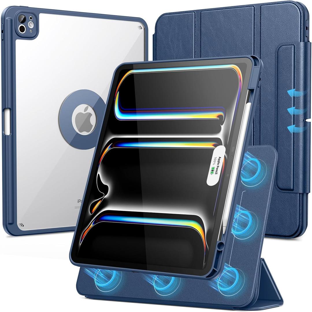 SPARIN Case for iPad Pro 13 inch 2025/2024-M4 M5 with Pencil Holder, Detachable Magnetic Hybrid Protective Case, Portrait/Landscape Stand, Auto Wake/Sleep -Navy Blue