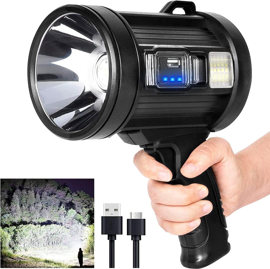 MIXILIN Rechargeable Spotlight, 2,000,000 Lumens Handheld Hunting Flashlight Led Spot Light with Cob Light and Solar Panels, Lightweight and Super Bright Spotlight for Hunting Boating Camping