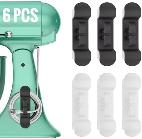 6PCS Cord Organizer for Appliances, Upgraded Kitchen Appliance Cord Wrap, Cord Holder Stick on Pressure Cooker, Coffee Maker, Air Fryer and Blender(3 Black + 3 White)