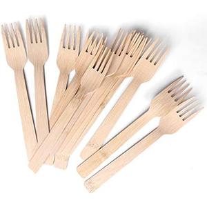 BANBU Bamboo Utensils Disposable- 100 PK Bamboo Forks Disposable 100% Compostable Biodegradable Renewable Natural Cutlery Fork 6.7" for Travelling Camping