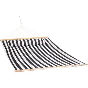 Sunnydaze Quilted Outdoor Hammock with Spreader Bars - Heavy-Duty 450-Pound Capacity Double Hammock for Outside - Black and White