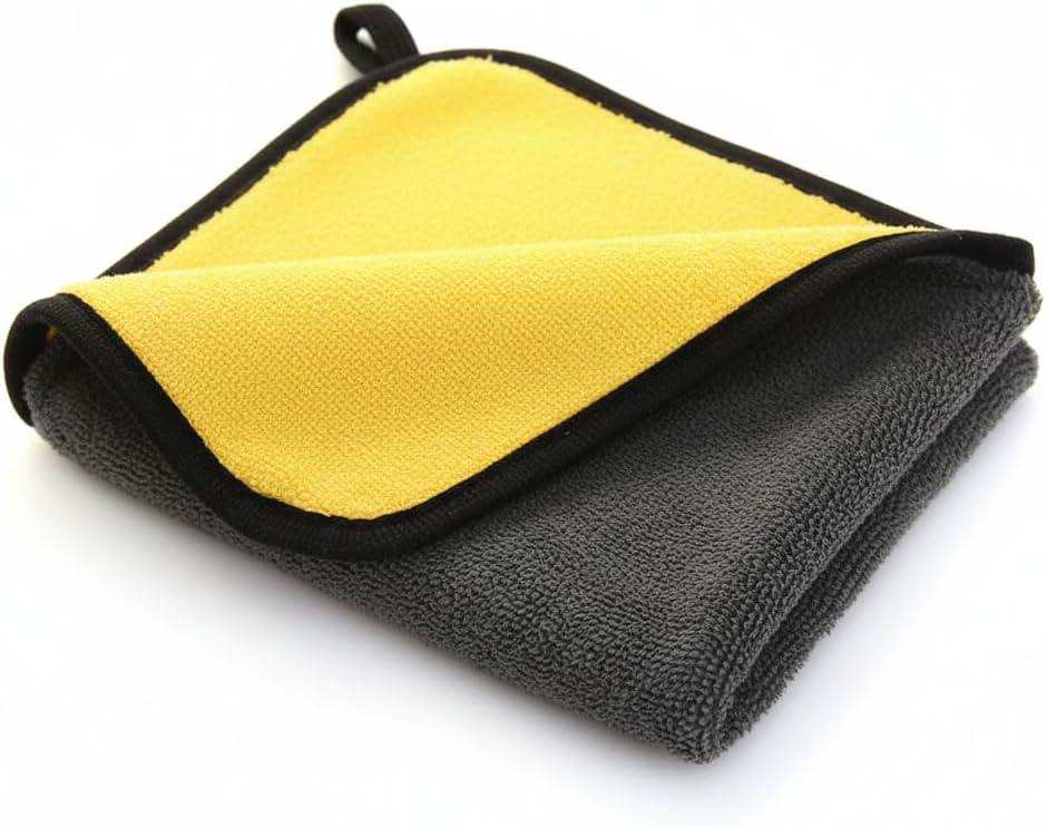 Premium Dual-Sided Microfiber Car Cleaning Towel 15.5" x 11.8" Scratch-Free, Super Absorbent, Lint-Free Cloth for Auto Detailing, Polishing, Drying & Washing Yellow & Gray