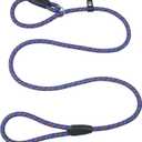 Slip Leads for Dogs Rope Leash, 1cm/0.4" Dia, 135cm/53 Long, Nylon Heavy Duty Strong Comfortable Style Pet Collar Highly Reflective Durable Double Pull Loop Leashes for  Training Dog-Blue