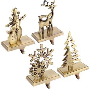 Christmas Stocking Holders for Mantle Christmas Stocking Hangers for Fireplace Anti-Slip Mantel Hanger Hooks for Stocking Hanging Ornament Firepiece Xmas Decor (Bronze Set)