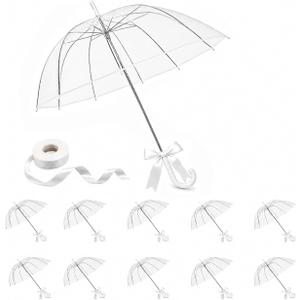 Clear Umbrella Bulk, Bulk Umbrellas for Wedding, 39 Inch Transparent POE Dome Umbrella with Auto Open, Stainless Steel Frame and White J Handle, for Wedding Guests, Photography and Outdoor Parties