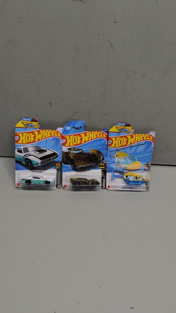 Pack Of 3 Hot Wheels Cars (Custom Otto, Batman: Arkham Asylum Batmobile, Propper Chopper)