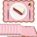 Pink Scalloped Paper Placemats 60 Pcs Disposable Coated Paper Waterproof Place Mat with Wavy Edge Table Decor for Baby Shower Party Supplie Birthday Wedding Banquet Tea Party (10 x 14 Inch Rectangle)